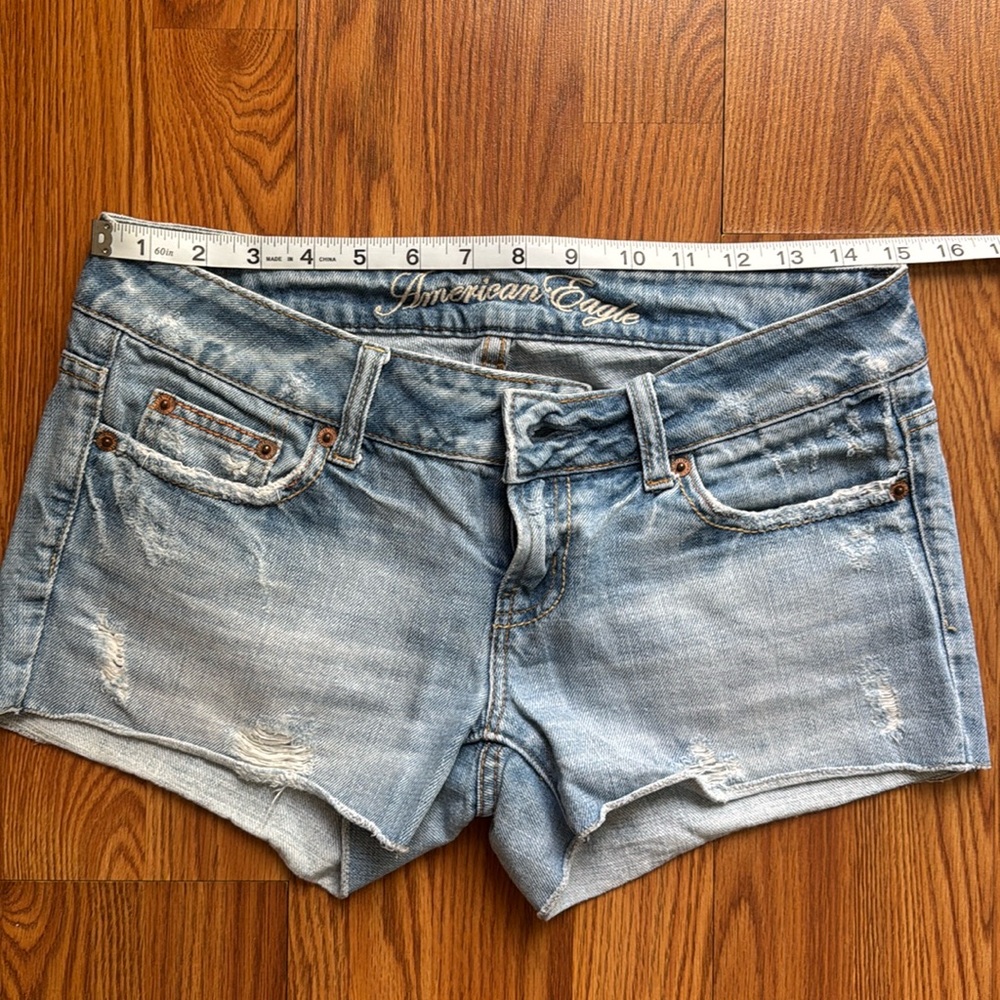 American Eagle Outfitters Light Blue Distressed Denim Shorts
